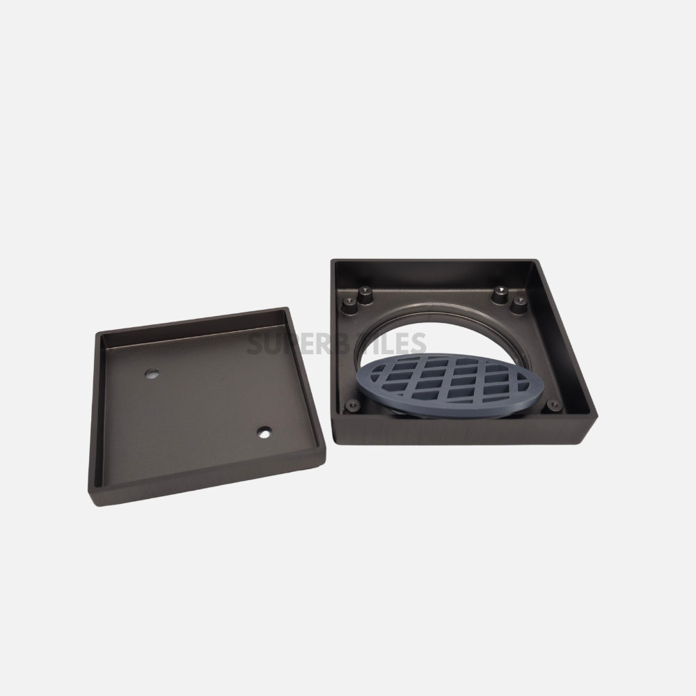 FLOOR GRATE SLIM SQUARE TILE INSERT 115X115 - 90MM WASTE PIPE