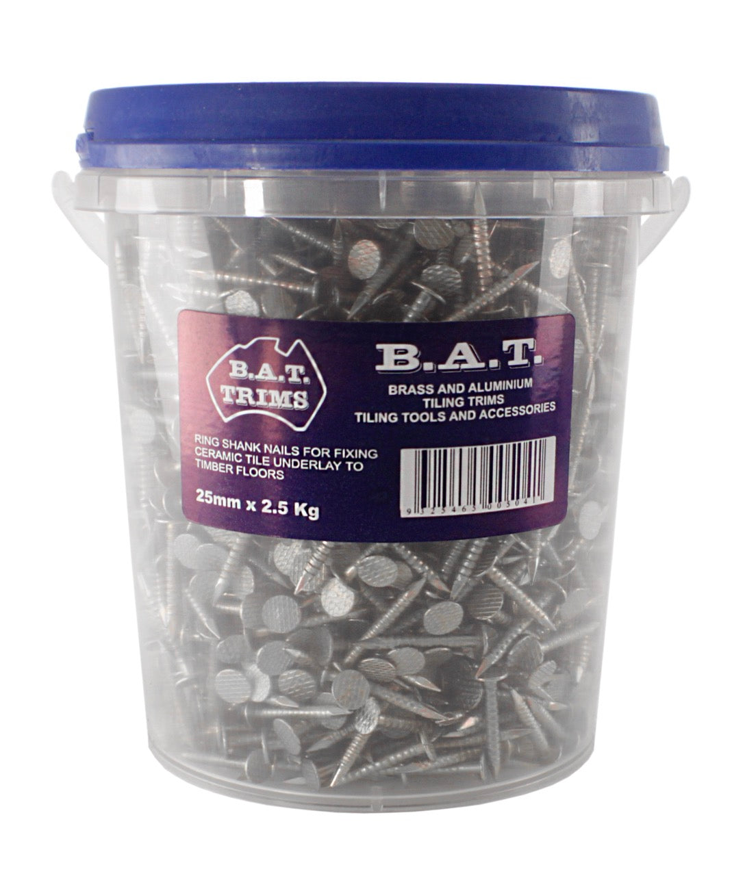 Ring shank nails 25mm 2.5kg bucket