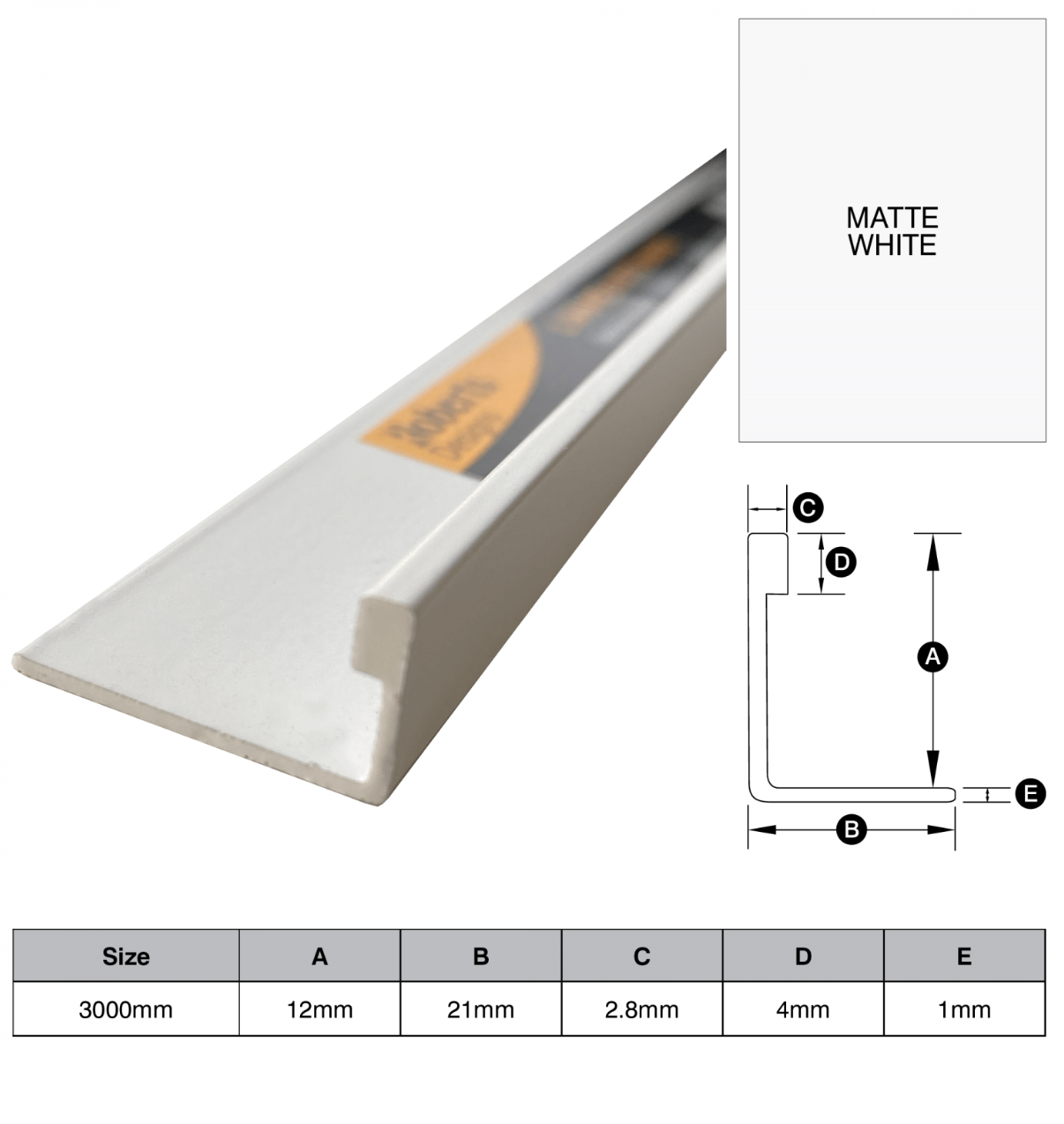 TRIMS - L SHAPE ALUMINIUM 3M - MATT WHITE